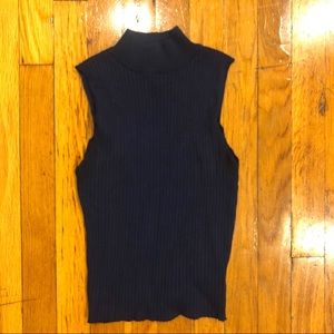 Mock neck, ribbed, navy blue sweater tank top